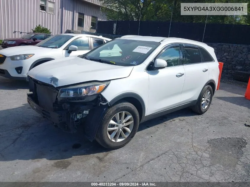 2016 Kia Sorento 2.4L Lx VIN: 5XYPG4A3XGG006841 Lot: 40233204