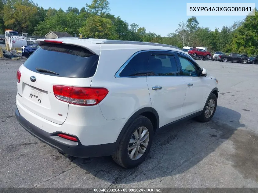 2016 Kia Sorento 2.4L Lx VIN: 5XYPG4A3XGG006841 Lot: 40233204