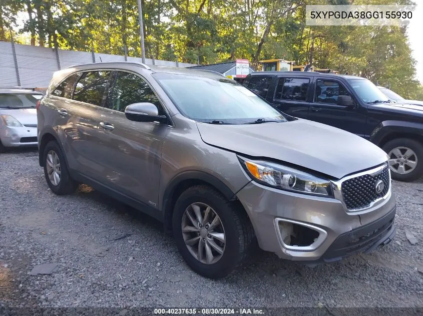 5XYPGDA38GG155930 2016 Kia Sorento 2.4L Lx