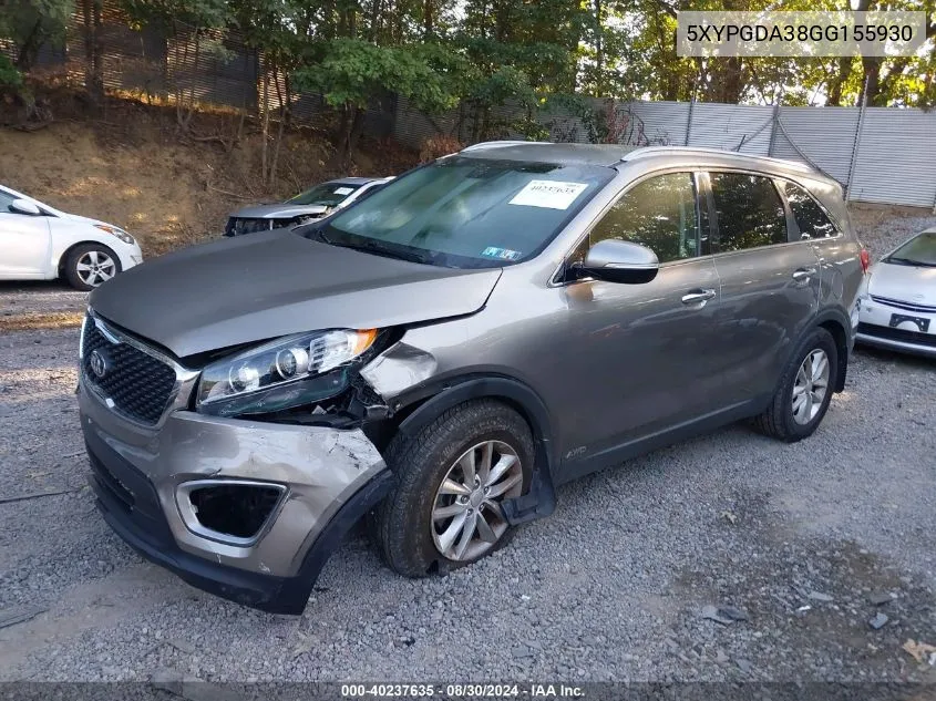 5XYPGDA38GG155930 2016 Kia Sorento 2.4L Lx