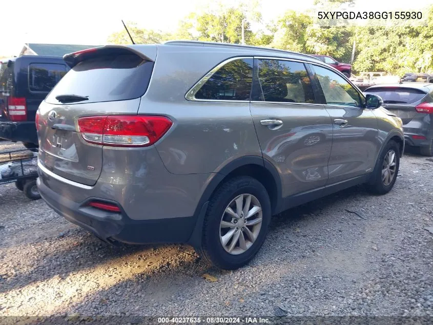 5XYPGDA38GG155930 2016 Kia Sorento 2.4L Lx