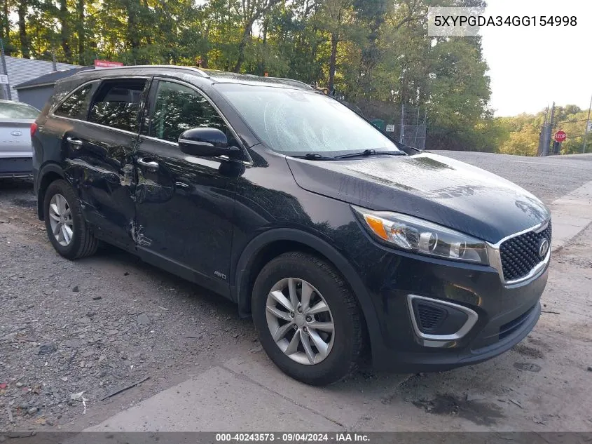 2016 Kia Sorento Lx/L VIN: 5XYPGDA34GG154998 Lot: 40243573