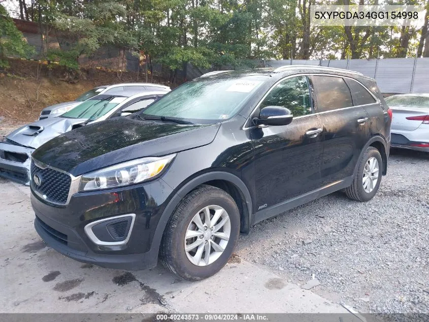 2016 Kia Sorento Lx/L VIN: 5XYPGDA34GG154998 Lot: 40243573