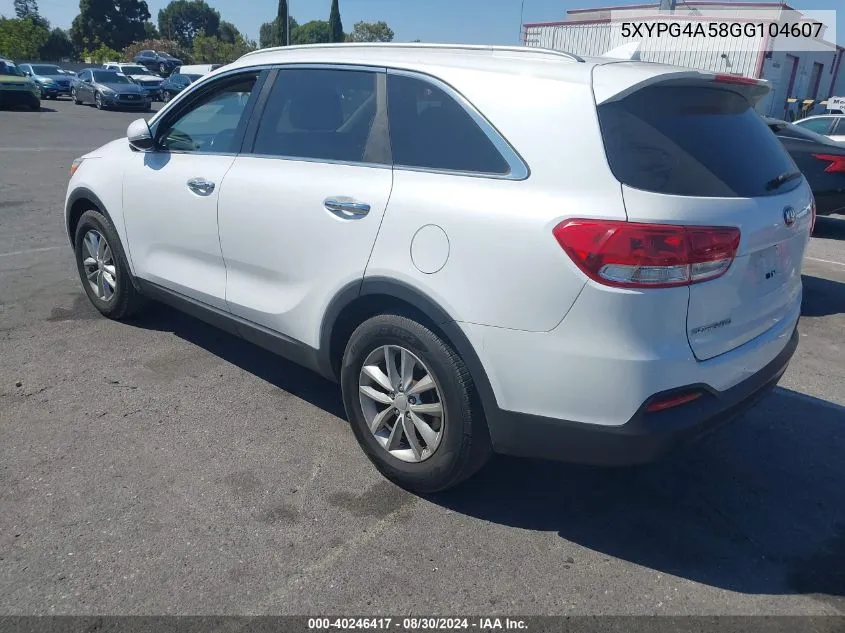 5XYPG4A58GG104607 2016 Kia Sorento 3.3L Lx