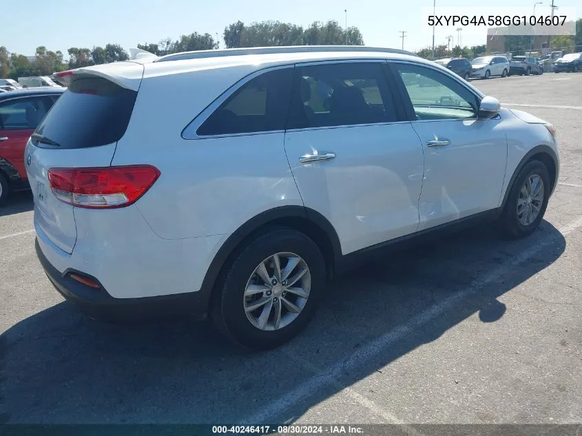 5XYPG4A58GG104607 2016 Kia Sorento 3.3L Lx