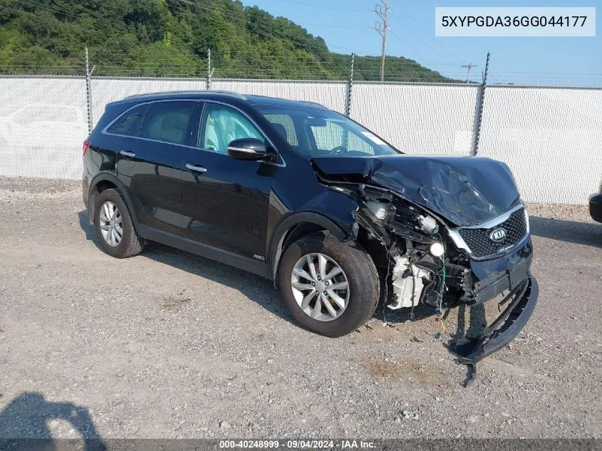 5XYPGDA36GG044177 2016 Kia Sorento 2.4L Lx