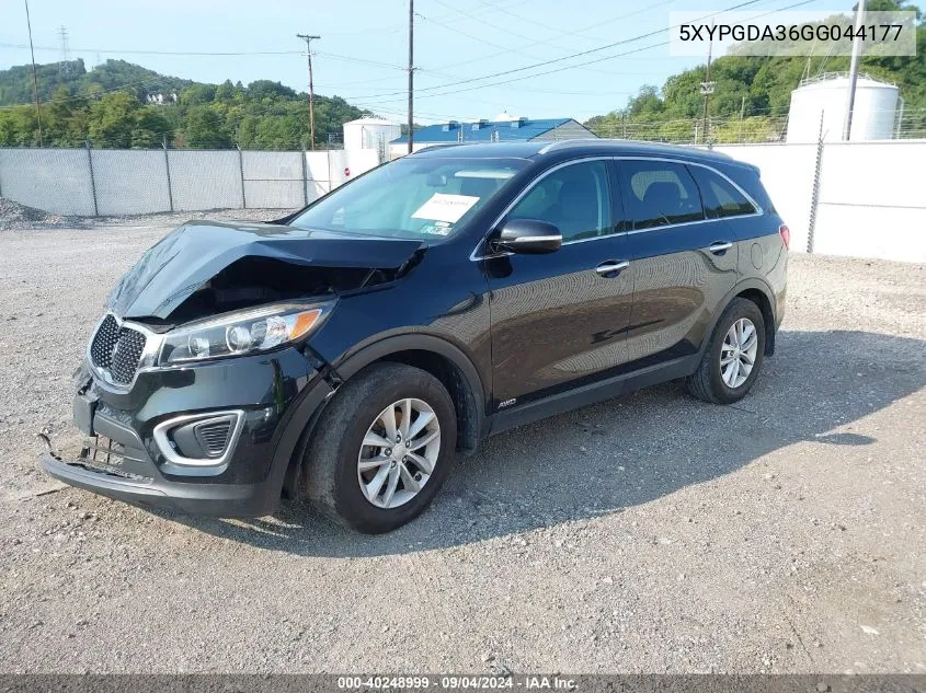 5XYPGDA36GG044177 2016 Kia Sorento 2.4L Lx