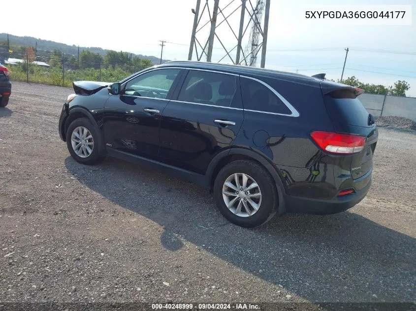 5XYPGDA36GG044177 2016 Kia Sorento 2.4L Lx