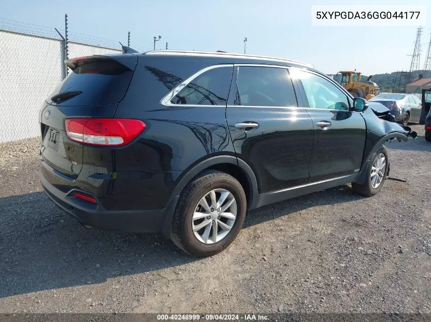 2016 Kia Sorento 2.4L Lx VIN: 5XYPGDA36GG044177 Lot: 40248999