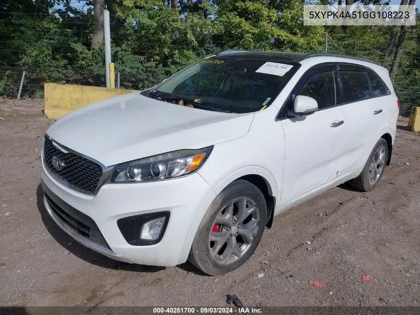 2016 Kia Sorento 3.3L Sx VIN: 5XYPK4A51GG108223 Lot: 40251700