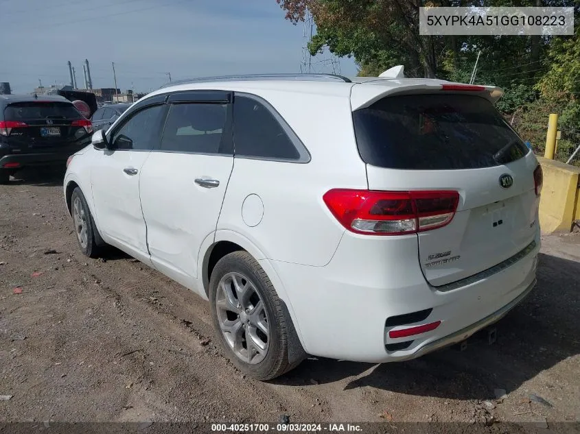 2016 Kia Sorento 3.3L Sx VIN: 5XYPK4A51GG108223 Lot: 40251700