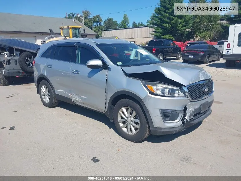 5XYPGDA34GG028947 2016 Kia Sorento 2.4L Lx