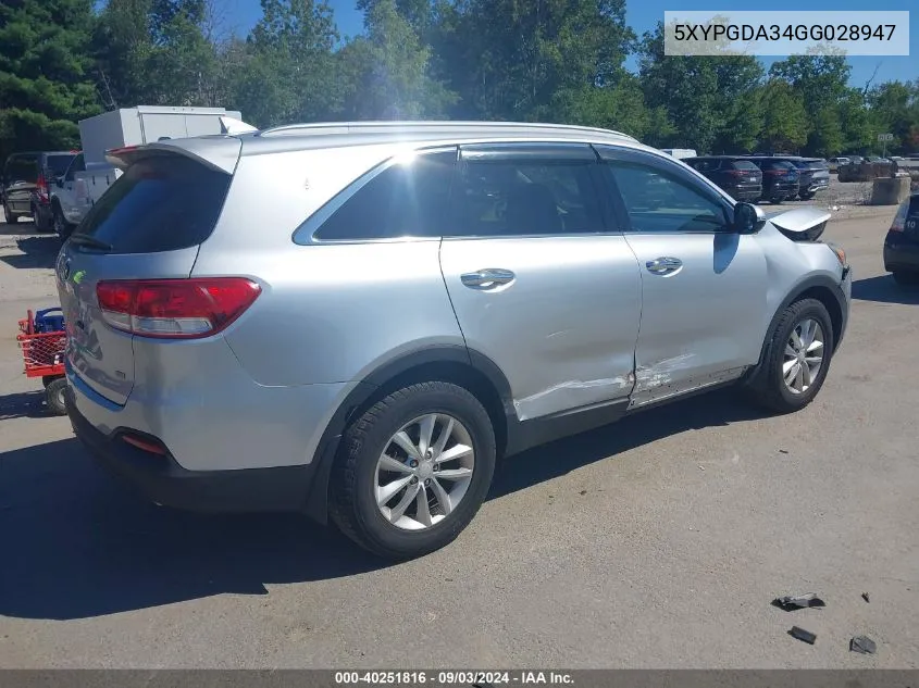 5XYPGDA34GG028947 2016 Kia Sorento 2.4L Lx