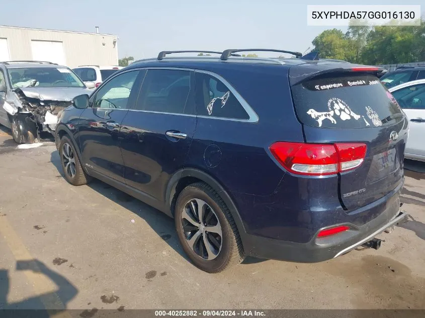 2016 Kia Sorento Ex VIN: 5XYPHDA57GG016130 Lot: 40252882