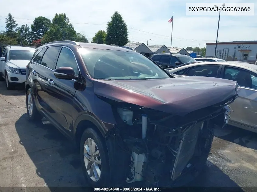 2016 Kia Sorento 2.4L Lx VIN: 5XYPGDA34GG067666 Lot: 40254640