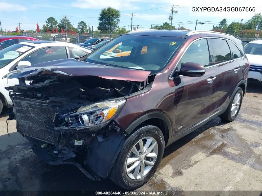 2016 Kia Sorento 2.4L Lx VIN: 5XYPGDA34GG067666 Lot: 40254640