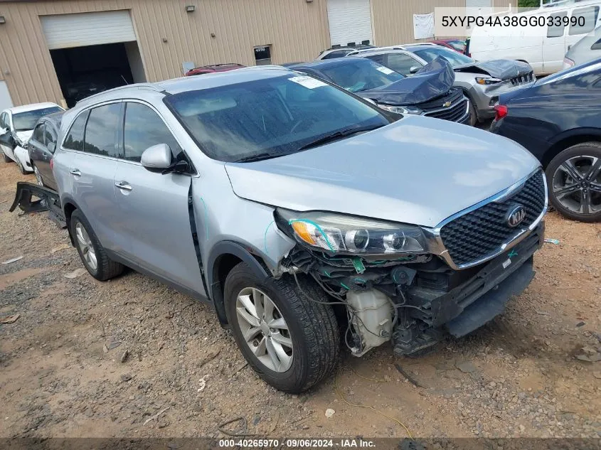 2016 Kia Sorento 2.4L Lx VIN: 5XYPG4A38GG033990 Lot: 40265970