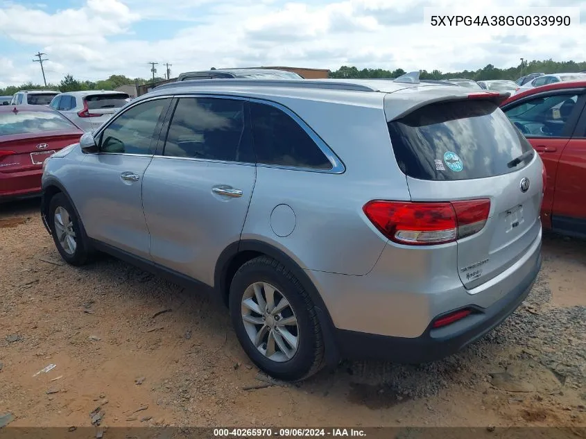 5XYPG4A38GG033990 2016 Kia Sorento 2.4L Lx