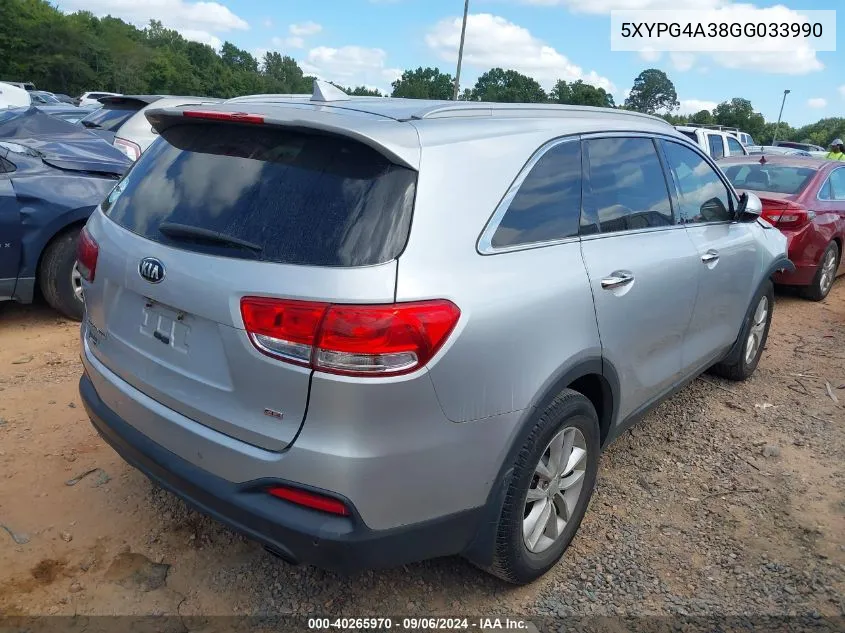 5XYPG4A38GG033990 2016 Kia Sorento 2.4L Lx