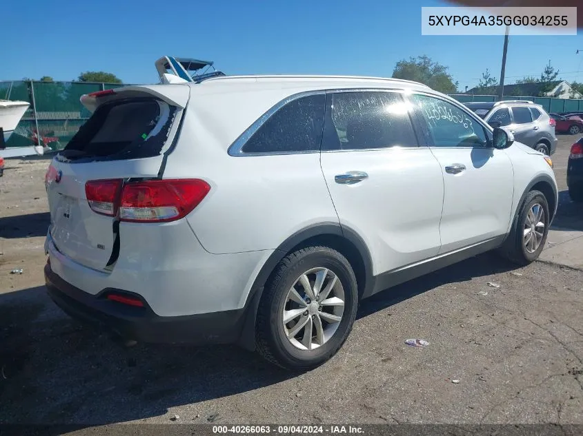 2016 Kia Sorento Lx/L VIN: 5XYPG4A35GG034255 Lot: 40266063