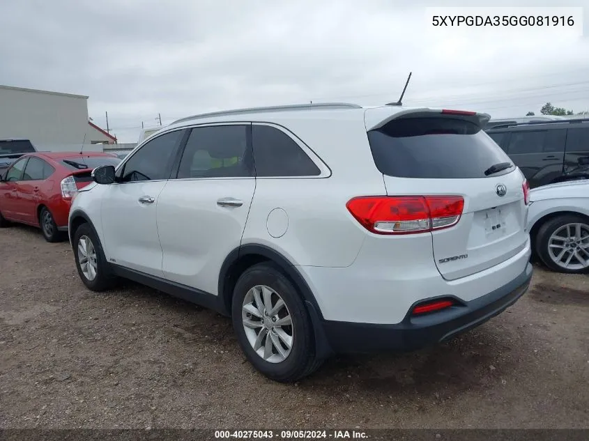 2016 Kia Sorento Lx/L VIN: 5XYPGDA35GG081916 Lot: 40275043