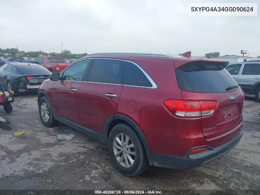 2016 Kia Sorento 2.4L Lx VIN: 5XYPG4A34GG090624 Lot: 40286720