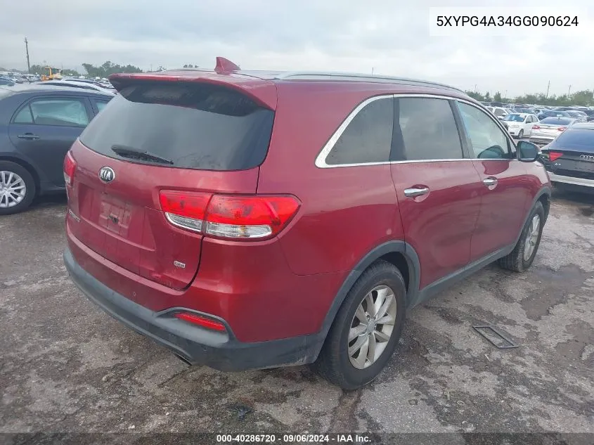 2016 Kia Sorento 2.4L Lx VIN: 5XYPG4A34GG090624 Lot: 40286720