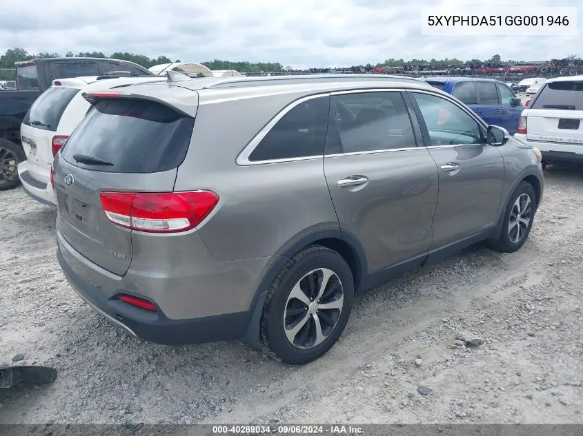 5XYPHDA51GG001946 2016 Kia Sorento 3.3L Ex