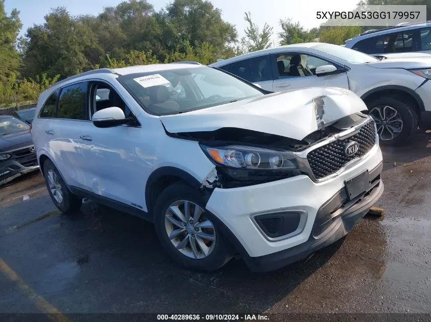 2016 Kia Sorento 3.3L Lx VIN: 5XYPGDA53GG179957 Lot: 40289636