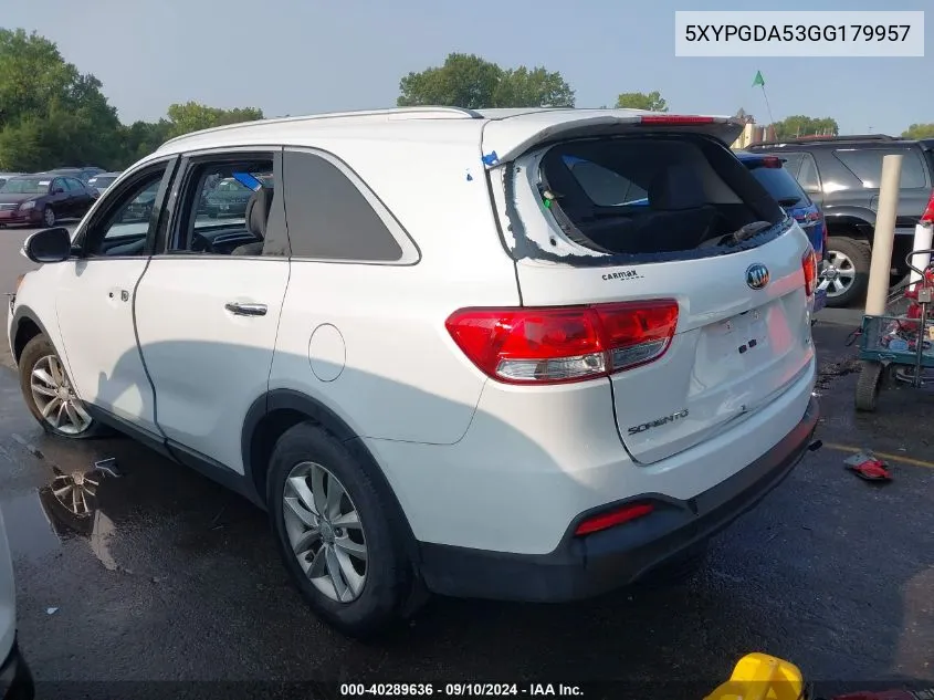 2016 Kia Sorento 3.3L Lx VIN: 5XYPGDA53GG179957 Lot: 40289636