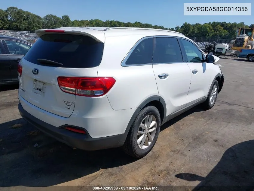 5XYPGDA58GG014356 2016 Kia Sorento 3.3L Lx