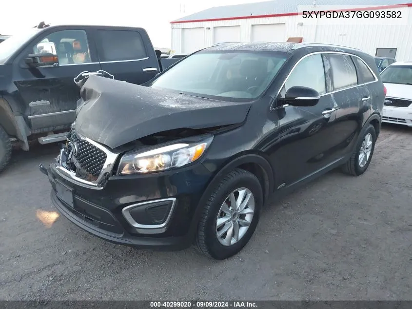 2016 Kia Sorento 2.4L Lx VIN: 5XYPGDA37GG093582 Lot: 40299020