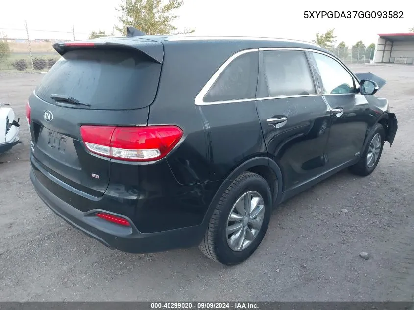 2016 Kia Sorento 2.4L Lx VIN: 5XYPGDA37GG093582 Lot: 40299020