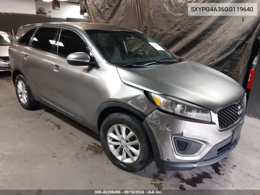 2016 Kia Sorento 2.4L L VIN: 5XYPG4A36GG119640 Lot: 40299496