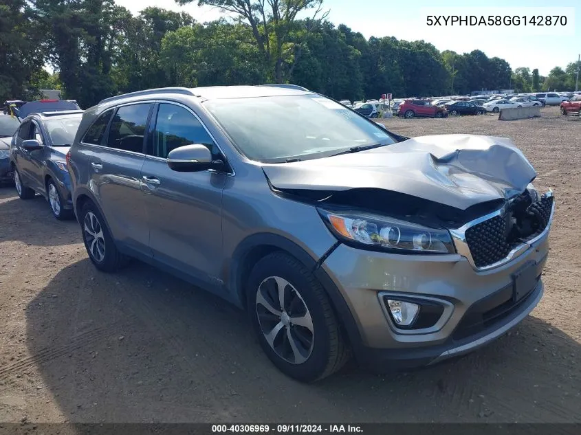 2016 Kia Sorento 3.3L Ex VIN: 5XYPHDA58GG142870 Lot: 40306969