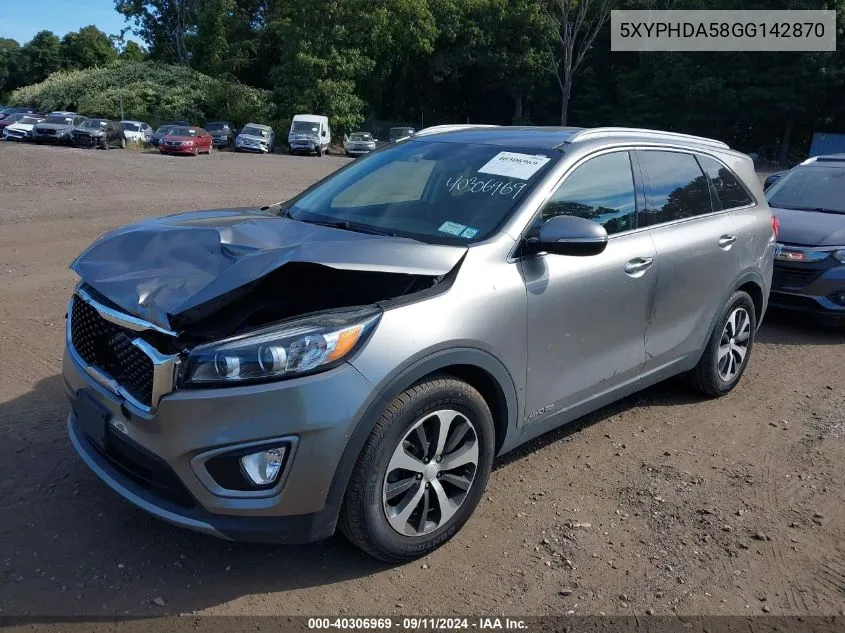 5XYPHDA58GG142870 2016 Kia Sorento 3.3L Ex