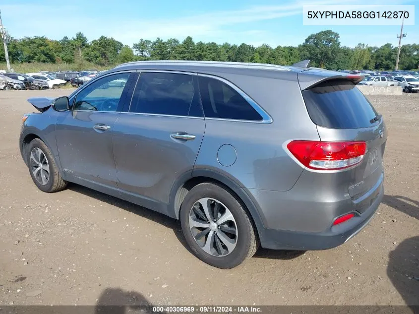 5XYPHDA58GG142870 2016 Kia Sorento 3.3L Ex