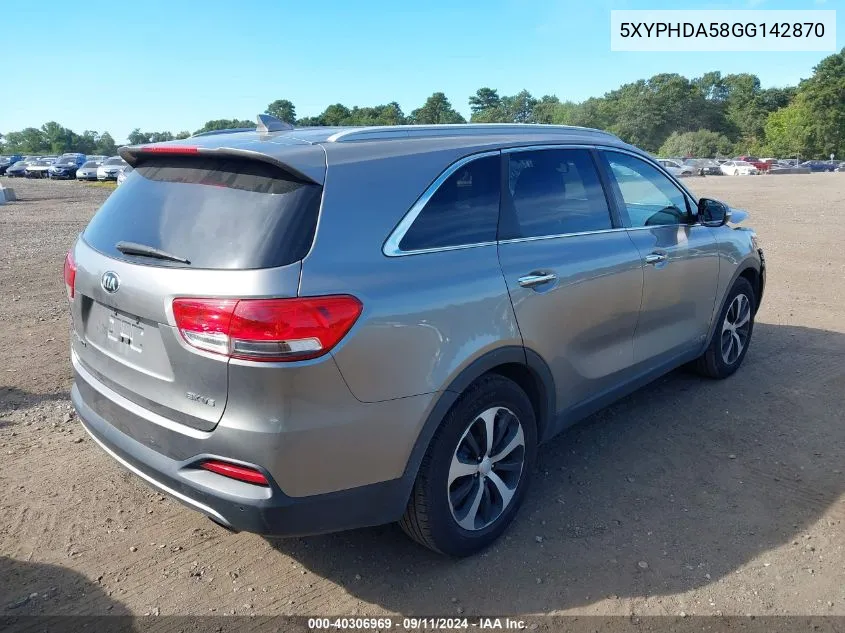 5XYPHDA58GG142870 2016 Kia Sorento 3.3L Ex