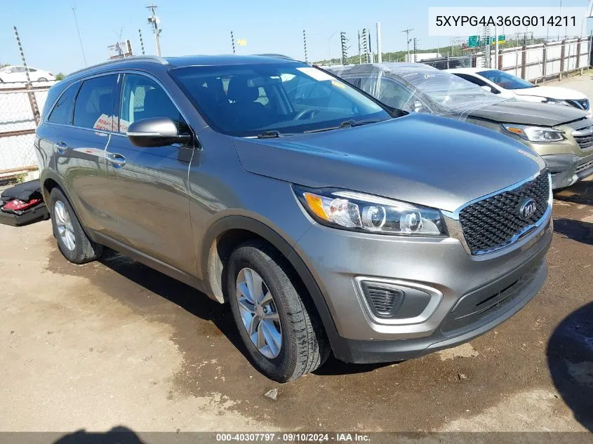 2016 Kia Sorento 2.4L Lx VIN: 5XYPG4A36GG014211 Lot: 40307797