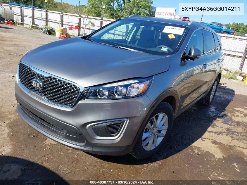 2016 Kia Sorento 2.4L Lx VIN: 5XYPG4A36GG014211 Lot: 40307797