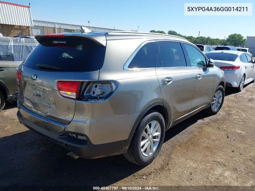 2016 Kia Sorento 2.4L Lx VIN: 5XYPG4A36GG014211 Lot: 40307797