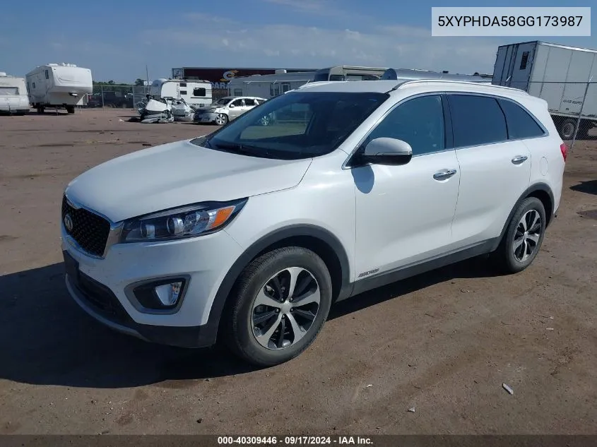 2016 Kia Sorento 3.3L Ex VIN: 5XYPHDA58GG173987 Lot: 40309446