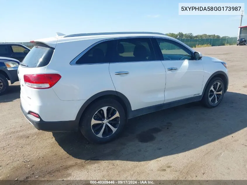 5XYPHDA58GG173987 2016 Kia Sorento 3.3L Ex