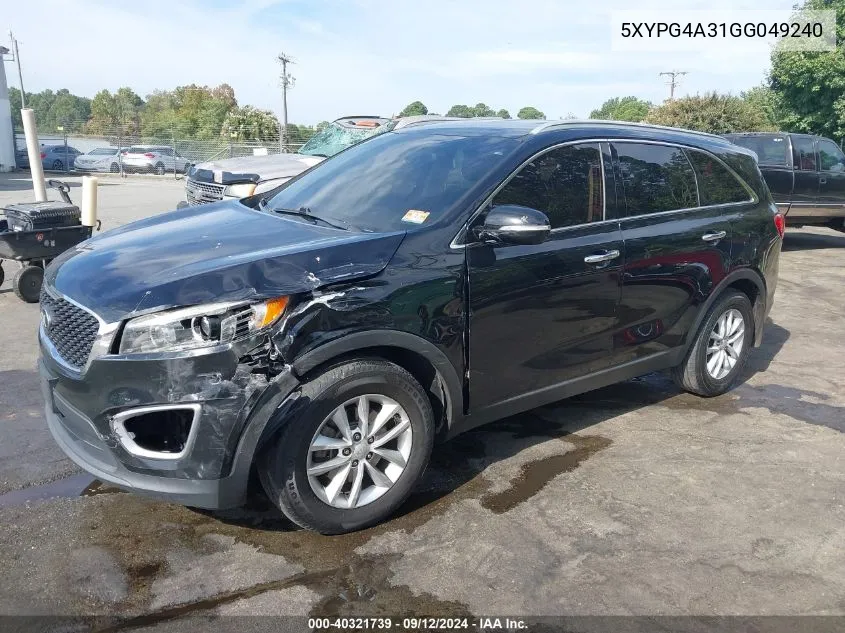 5XYPG4A31GG049240 2016 Kia Sorento 2.4L Lx