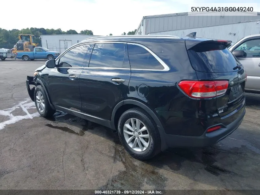 2016 Kia Sorento 2.4L Lx VIN: 5XYPG4A31GG049240 Lot: 40321739