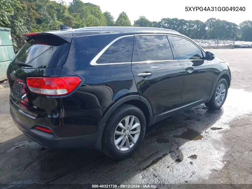 5XYPG4A31GG049240 2016 Kia Sorento 2.4L Lx