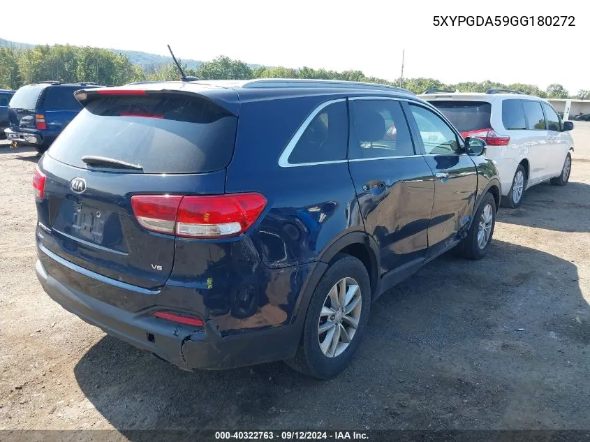 2016 Kia Sorento 3.3L Lx VIN: 5XYPGDA59GG180272 Lot: 40322763