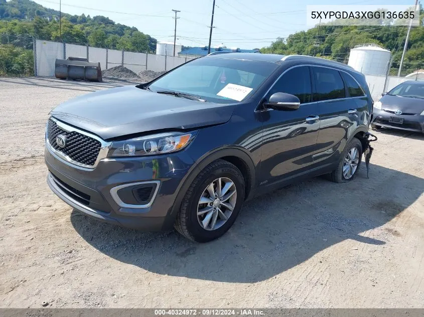 5XYPGDA3XGG136635 2016 Kia Sorento 2.4L Lx