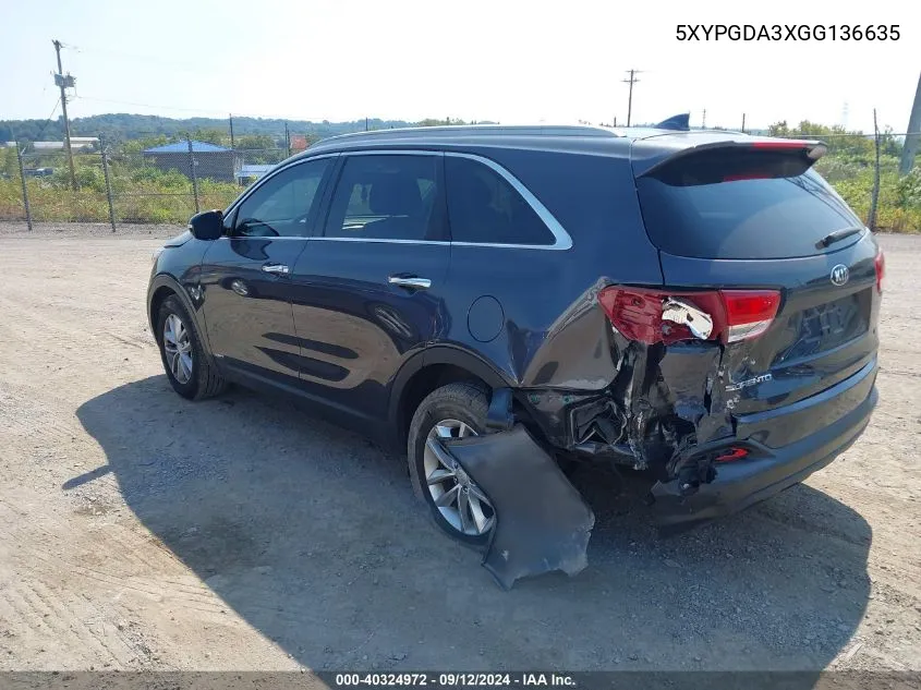 5XYPGDA3XGG136635 2016 Kia Sorento 2.4L Lx