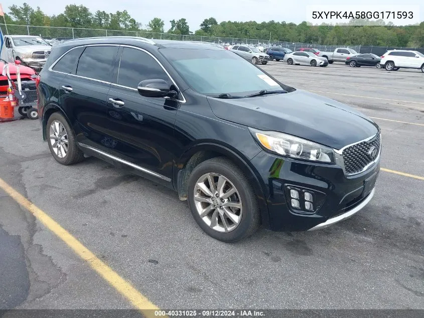 2016 Kia Sorento 3.3L Sxl VIN: 5XYPK4A58GG171593 Lot: 40331025